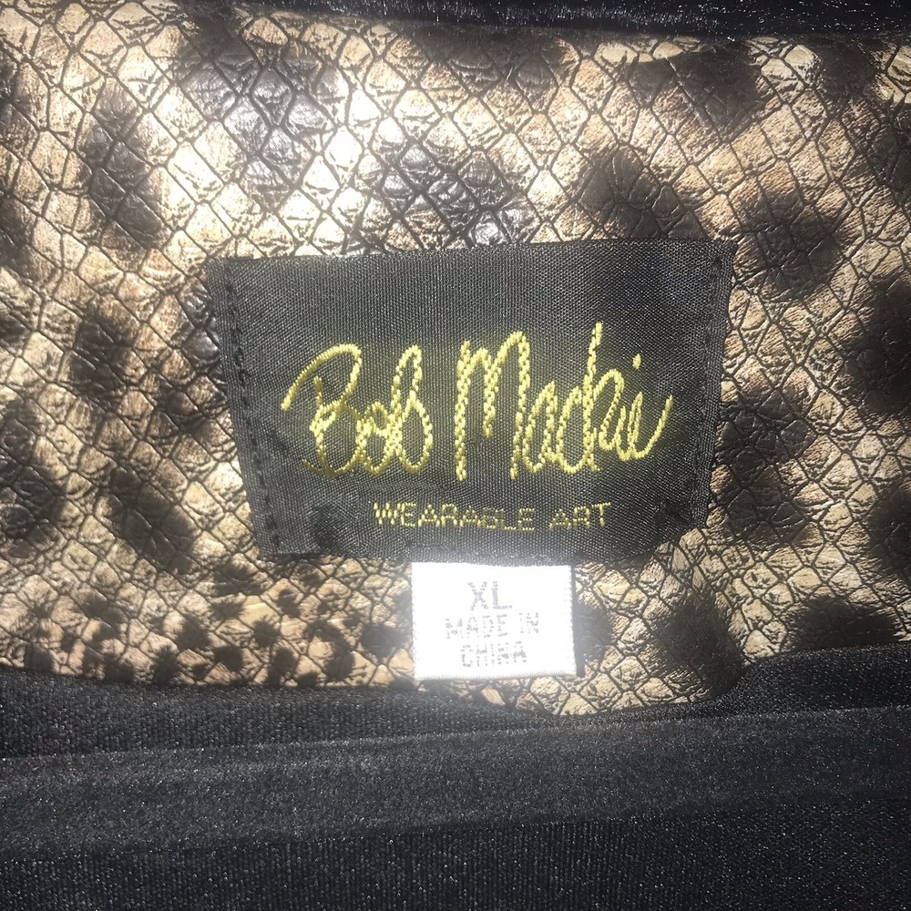 Bob Mackie Vest Zip Wearable Art Brown Safari Animal Print Black Faux Fur Trim - Picture 2 of 11